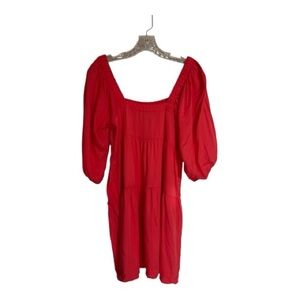 Shinestar Red Tiered Mini Dress Puff Sleeves Square Neck Womens Size Small Rayon